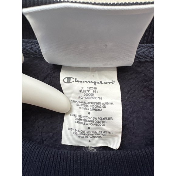 Champion Reverse Weave Sweatshirt Womens Size L Navy Blue Cutoff Cropped Boxy - Picture 5 of 7